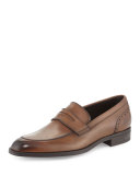 Burnished Calf Leather Penny Loafer, Chestnut