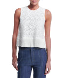Sleeveless Lace Fringe-Trim Crop Top, Soft White