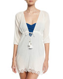 Raglan Gauze Caftan Coverup Tunic, White