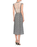 Floral-Print Ruffle-Trim Midi Dress, Ecru/Multi
