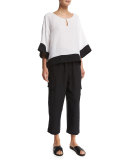 Nobu Cargo Cropped Linen Trousers, Black