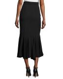 Draped Side-Button Midi Skirt, Black