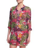 Remy Mandarin-Collar Printed Coverup Tunic
