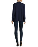 Kelsey Sleeveless Lace-Yoke Silk Blouse