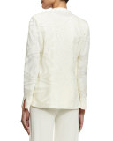 Notch-Collar Ribbon-Print Jacket, Cream