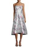 Strapless Printed Tea-Length Gown 