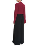 Diana Tie-Neck Long-Sleeve Top, Burgundy