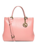 Anabelle Medium Top-Zip Leather Tote Bag, Pale Pink