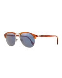 Half-Rim Light-Horn Acetate Sunglasses, Light Brown