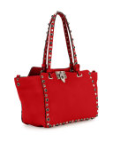 Rockstud Rolling Small Tote Bag, Red