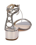 Crystal-Studded 40mm Ankle-Tie Sandal, Silver