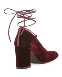 Cordonmid Velvet Lace-Up Pump, Bordeaux