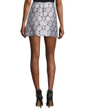 Patterned Ruffle Mini Skirt, Blue/Silver