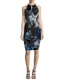 Sleeveless Keyhole-Front Floral Sheath Dress 
