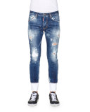 Bleach & Distressed Skinny-Leg Denim Jeans, Blue