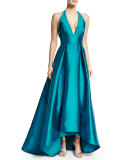 Halter-Neck High-Low Gown, Peacock