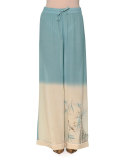 Degrade Printed Wide-Leg Pants, Celeste Light Blue