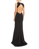 Open-Back Sleeveless Deep-V Gown, Black