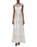 Sleeveless Metallic Embroidered Organza Gown 