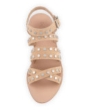 Karin Studded Strappy Flat Sandal, Nude/Silver