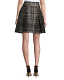 Kayla Confetti-Check Pleated Mini Skirt, Black