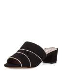 Ula Suede Block-Heel Mule, Black/Champagne