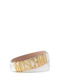 Calf Leather Belt with Logo Buckle, White/Gold
