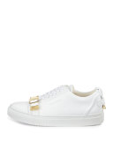 Belted-Toe Leather Tennis Sneaker, White