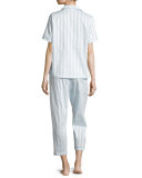 Tina Shadow-Stripe Short-Sleeve Long Pajama Set
