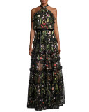 Glory Garden Tiered Halter Maxi Dress, Black