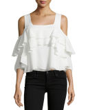 Viga Cold-Shoulder Silk Ruffle Top