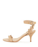 Reina Wavy-Strap Leather Sandal, Wheat