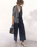 Belted Deep-V Wide-Leg Jumpsuit, Black