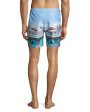 Bulldog Swimming Around Printed Swim Trunks, Multi