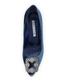 Hangisi Crystal-Buckle Velvet 70mm Pump, Blue