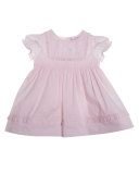 Cap-Sleeve Smocked Poplin Dress, Pink, Size 3-12 Months