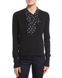 Arrow Silk-Trim Cashmere Sweater, Black
