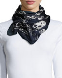 Skull-Print Chiffon Scarf