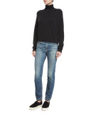 Cashmere Drop-Shoulder Turtleneck Sweater, Heather Charcoal