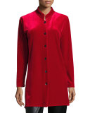 Mandarin-Collar Velvet Shirt, Plus Size 