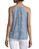 Shara Split-Neck Printed Silk Top