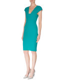 Cap-Sleeve Back Cutout Sheath Dress, Sea Green