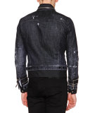 Zipper-Trim Stretch Denim Jacket, Black