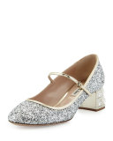 Decollete Glitter Jewel-Heel Pump, Argento/Pirite