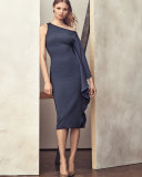 One-Shoulder Draped-Ruffle Midi Dress, Lake