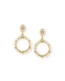 Beaded Mother-of-Pearl Hoop Drop Clip-On Earrings