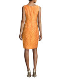 Sleeveless Floral Jacquard Cocktail Dress, Tangerine
