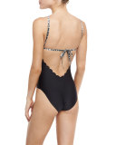 Scalloped Reversible One-Piece Swimsuit, Safari