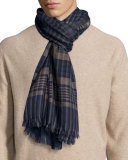 Plaid Cashmere-Blend Scarf, Navy