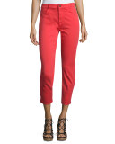 Mid-Rise Sateen Skinny Cropped Jeans, Coral
